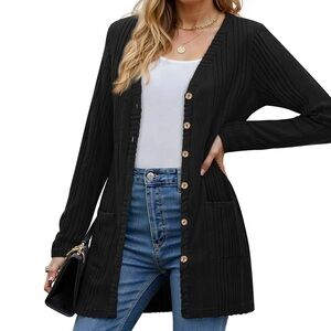 Black Button-Up Women's Cardigan Sweater